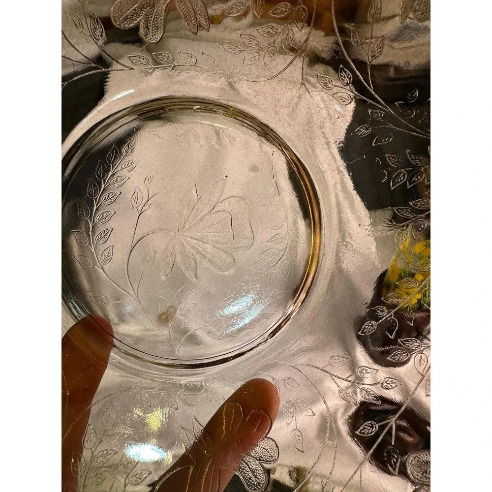 Vintage Iridescent Pink Depression Glass Bowl with Floral Etching